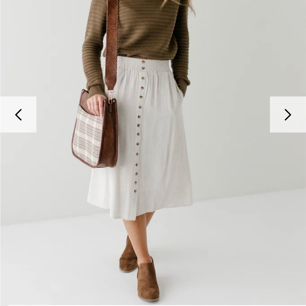 Neutral Linen Blend Skirt Midi (M)